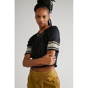 We The Free Free People Varsity Striped Crop Top Women's Medium Dark Gray GUC
